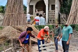 জল নামতেই আবাহনের প্রস্তুতি, বন্যাবিধ্বস্ত ভূতনিতে আশার আলো, শুরু দুর্গা প্রতিমা-মণ্ডপ তৈরি