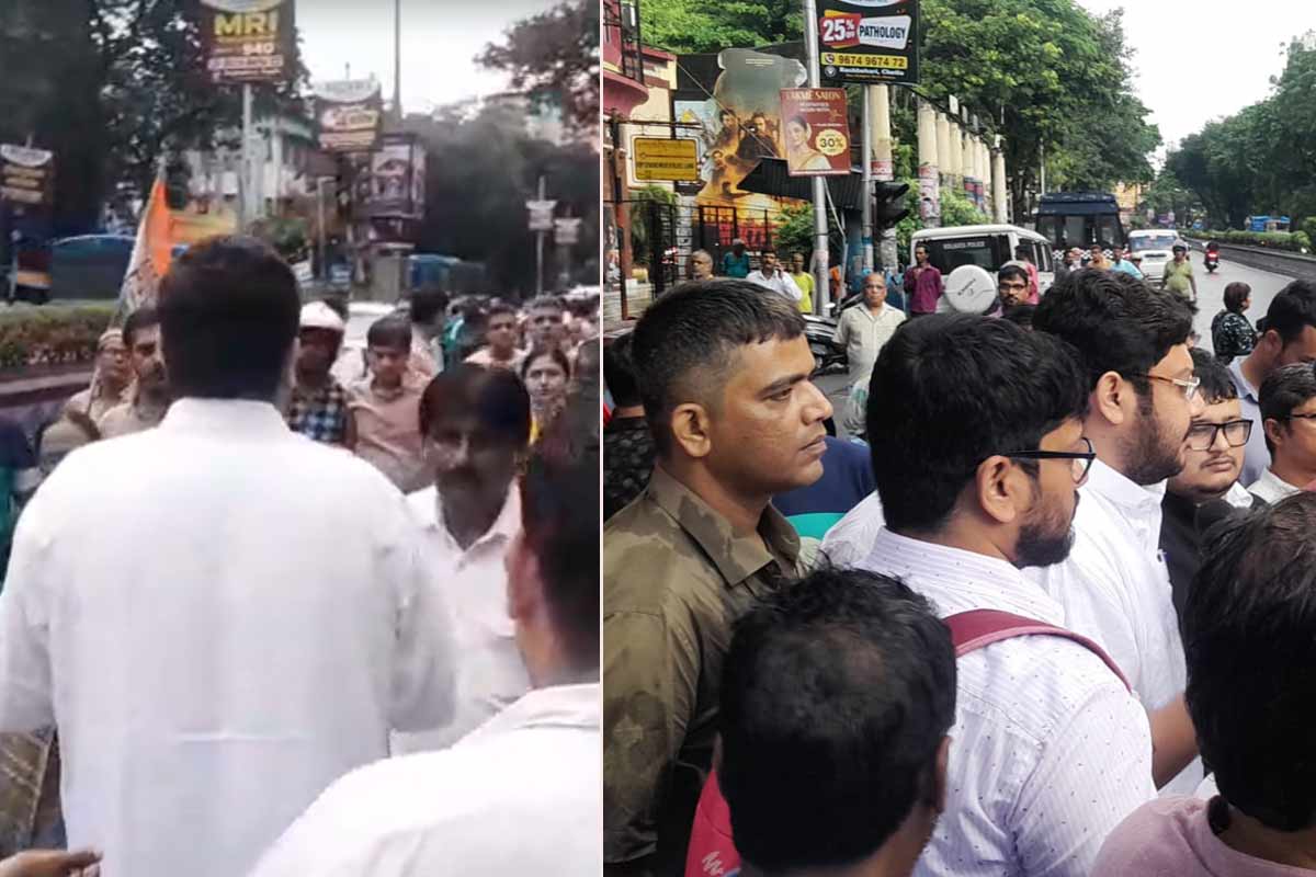 বাগেশ্বরের ছবি পোড়ানো কাণ্ডে ধুন্ধুমার ভবানীপুরে, থানার সামনে কংগ্রেস-বিজেপির হাতাহাতি