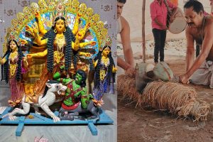 ছেলেমেয়ে নয়, সঙ্গী দুই সখী, দুর্গাপুরের ঘটক বাড়ির দুর্গাপুজোয় দেবীর বাহনেও চমক