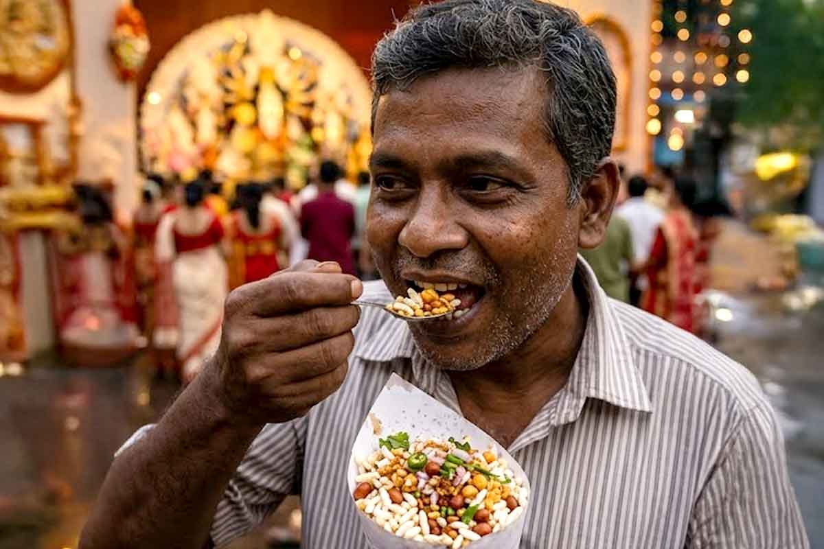 রাজনীতির পর দুর্গাপুজোতেও ঝালমুড়ি, অভিনব থিমে সাজছে বাংলার এই মণ্ডপ