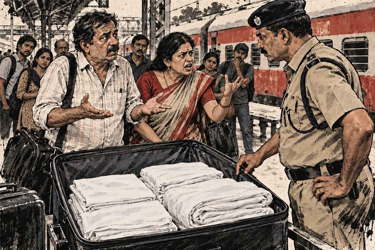 স্যুটকেসে রেলের চাদর! ধরা পড়ে আজব যুক্তি দম্পতির! ভাইরাল ভিডিওয় নিন্দার ঝড়