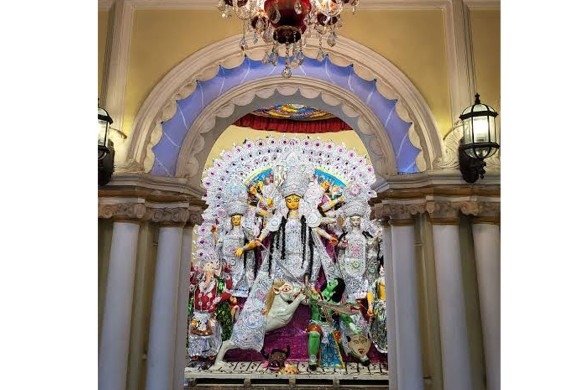 Traditional Durga Puja celebrations at a historic Bengal Rajbari