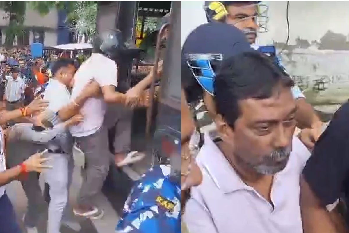 আর জি কর কাণ্ডে ধৃত সোমনাথকে লক্ষ্য করে ডিম-বৃষ্টি, লাভ হল না হেলমেট পরিয়েও